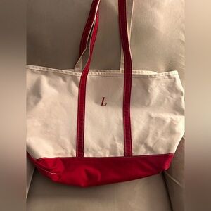 Vintage 90s LL Bean Boat & Tote Bag White/Red Canvas XL 
USA Made READ